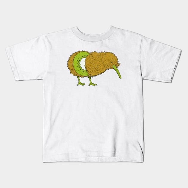 Funny Kiwi Bird Illustration // Kiwi Fruit Kiwi Bird Mashup Kids T-Shirt by SLAG_Creative